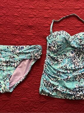 Lilly Pulitzer Aqua, Navy & Lilac Swirl One-Piece Swimdress